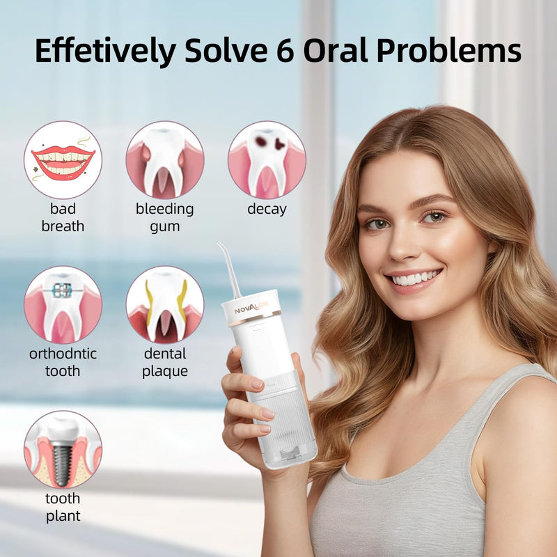 Portable Water Flosser Travel: Mini Cordless Oral Irrigator with Telescopic 180ML Tank 3 Mode 5 Nozzles, IPX7 Waterproof Teeth Cleaner for Braces, Orthodontic, Sensitive Gums Home