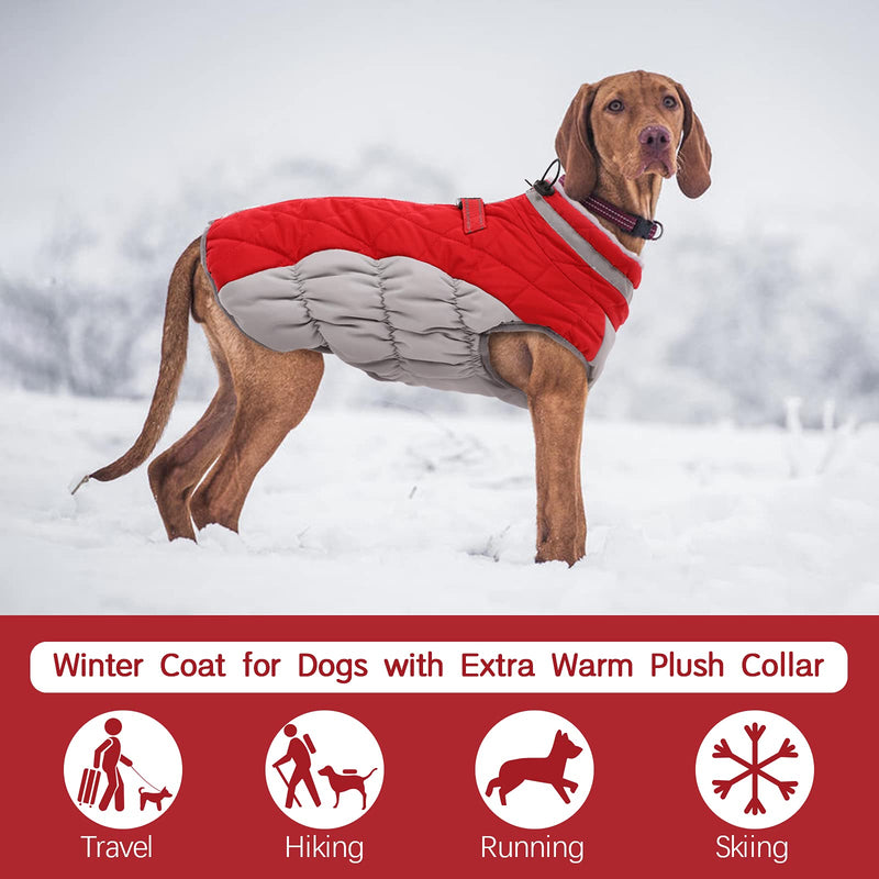 FUAMEY Dog Coat,Warm Dog Jacket Winter Coat Paded Dog Fleece Vest Reflective Dog Cold Weather Coats with Built in Harness Waterproof Windproof Dog Snow Jacket Clothes with Zipper Red Medium Medium(chest:21in) - BeesActive Australia