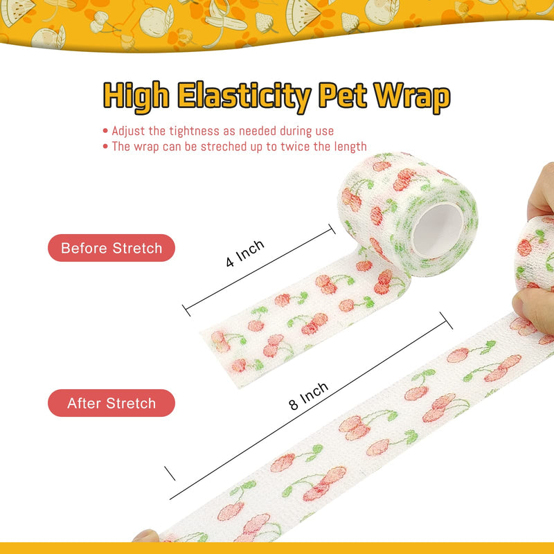 Vet Wrap Cute Fruit Self Adhesive Bandage Wrap, 6 Pack Adhesive Non Woven Bandage Wrap, Breathable Self Stick Bandages Wrap, 2 Inch Paw Bandages for Dog Cat Horse Pet Animals Wounds Cute Fruit-2 Inch - BeesActive Australia