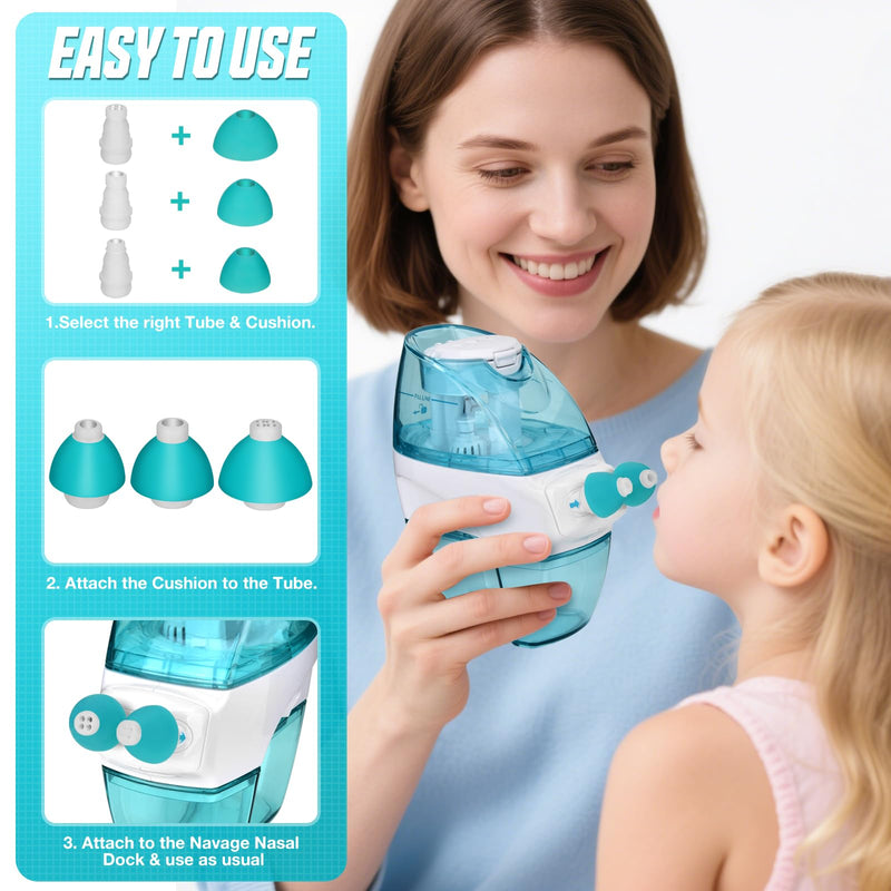 Nasal Dock & 3 Pairs Nasal Pillows Combo Compatible with Navage Nasal Care - High Grade White Nose Dock and Silicone Nose Pillows Compatible with Navage Nasal Irrigation System in Blue & White - BeesActive Australia