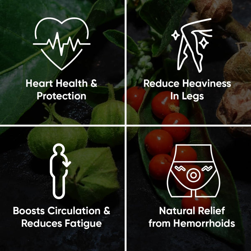 Reduce Varicose Veins & Boost Circulation with 60 Easy-to-Swallow Ayurvedic Tablets of Ashwagandha, Punarnava, Turmeric & Triphala | Reduce Leg, Ankle & Feet Swelling, Support Heart & Rectal Health Beginners Pack!