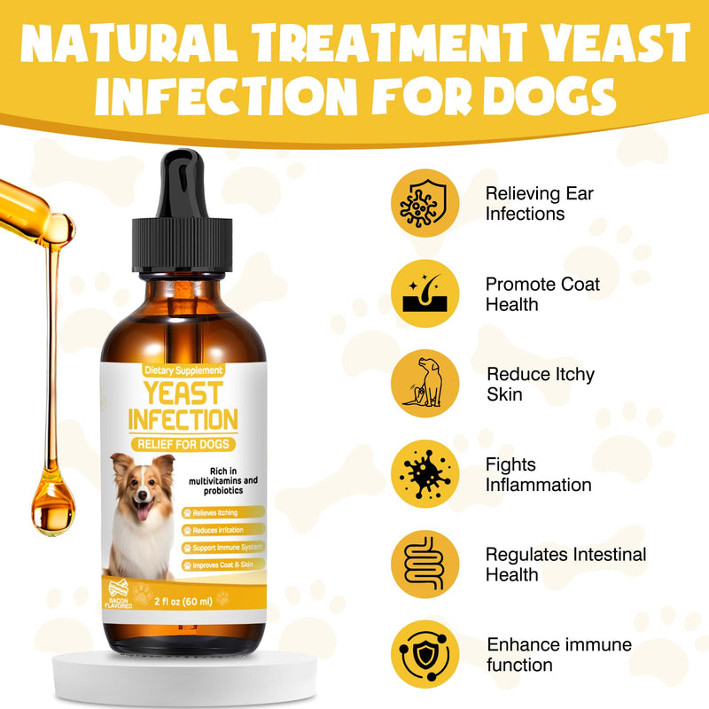 Yeast Infection Treatment for Dogs,Dog Ear Infection Treatment,Itchy Ear,Skin&Allergy Symptoms Relief-Reduces Inflammation&Relieves Irritation,Dog Supplement Drops with Multivitamins Probiotics 2 Pack