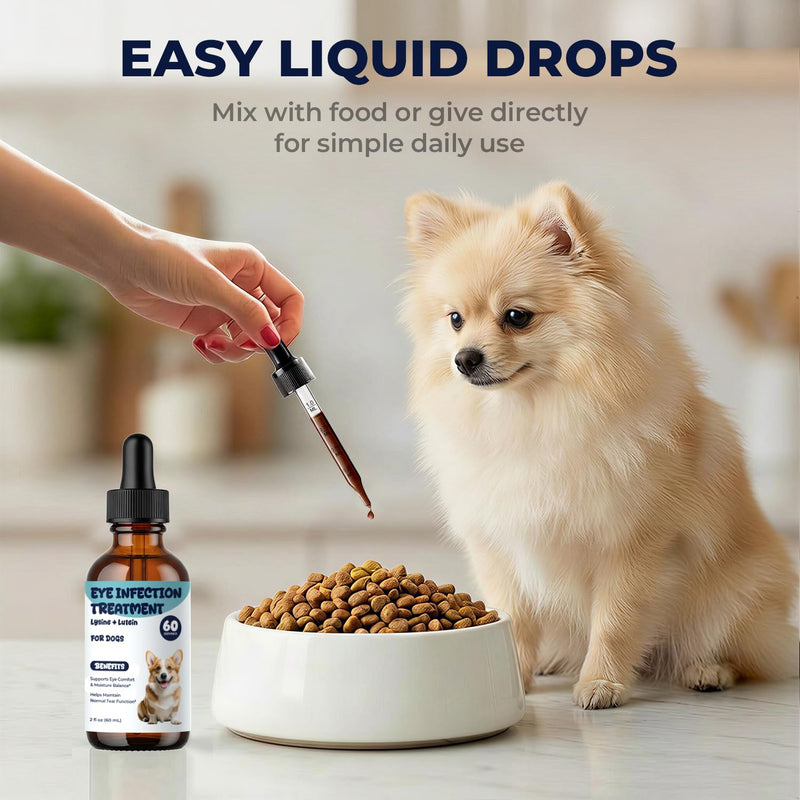 Dog Eye Infection Treatment & Eye Care Support Supplement for Dogs, Helps Soothe, Tear Stains, Discharge & Dry Eyes, with L-Lysine, Omega-3, 2 fl oz