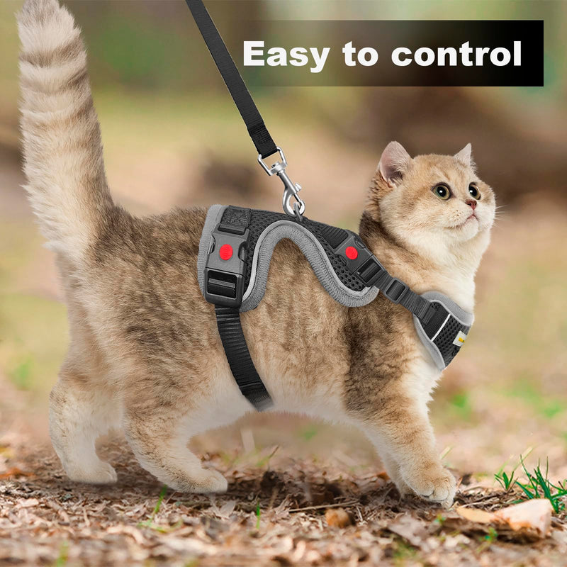 Cat Harness and Leash for Walking, Retractable Cat Harnesses and Leash Set Escape Proof, Breathable Soft Kitten Harness Small Large Cat Harness for Travel Training and Walking, Black, S S(chest:11.1"-18.1") - BeesActive Australia