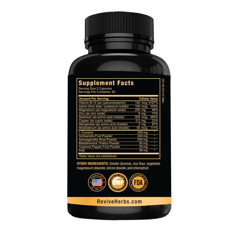 Thyroid Support: Powerful Blend of Ashwagandha, Iodine, Selenium, Magnesium, Zinc, Vitamin B12 & More for Optimal Health - 120 Capsules 120 Count (Pack of 1)
