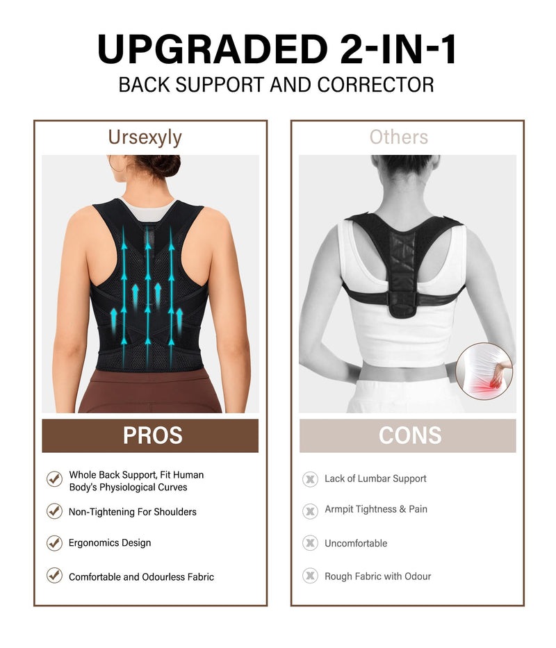 URSEXYLY Back Brace Posture Corrector for Women Breathable Posture Brace Adjustable Full Back Support Brace,Upper and Lower Back Pain Relief(Medium,Black) Medium Black