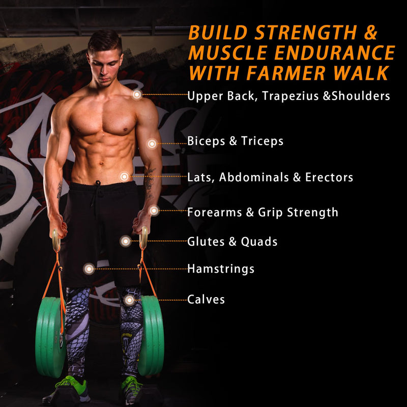 J Bryant Farmer Walk Handles with Reinforced Wooden Grip & Adjustable Heavy-Duty Straps Strength Training Carry Handles for Weight Plates Grip, Core & Endurance Workout Equipment
