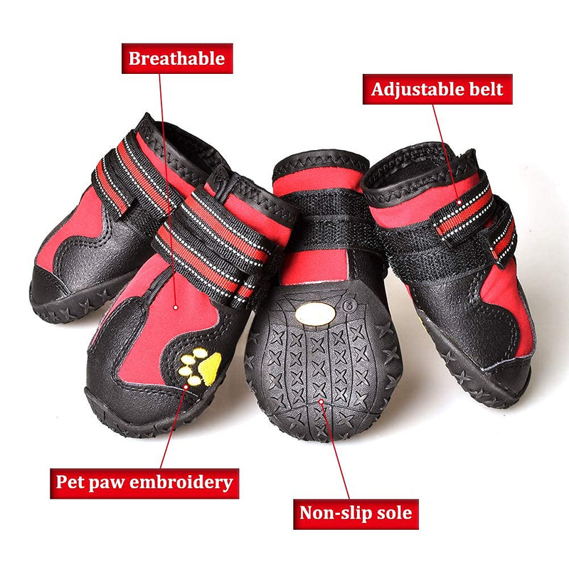 CovertSafe& Dog Boots for Dogs Non-Slip, Waterproof Dog Booties for Outdoor, Dog Shoes for Medium to Large Dogs 4Pcs with Rugged Sole Black-Red Size 6: （2.9''x2.5'')(L*W) for 52-70 lbs Red - BeesActive Australia