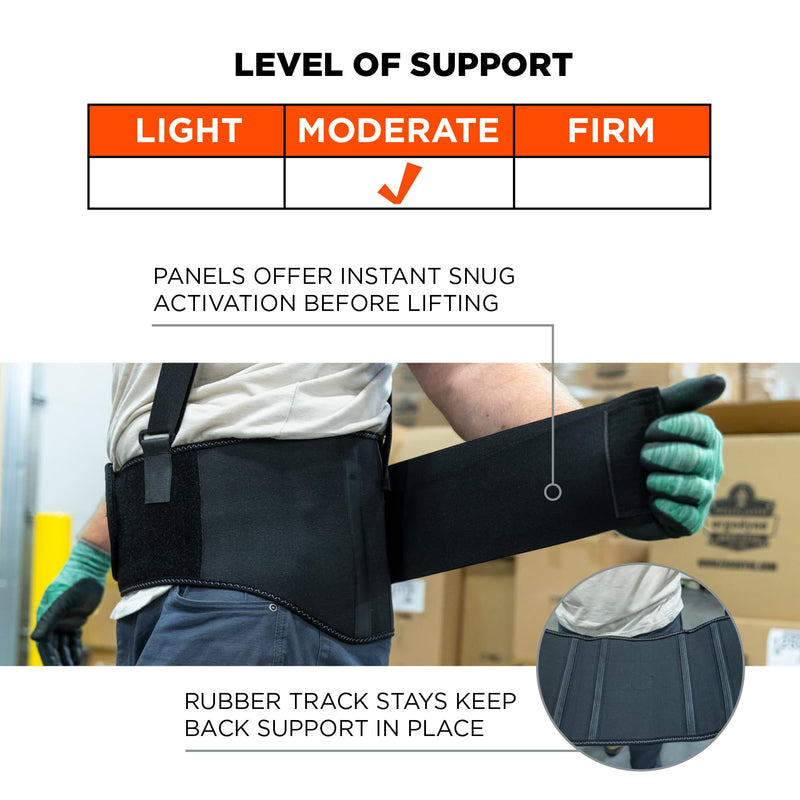 Ergodyne ProFlex 1600 Back Support Brace, 9" Extended Support, High Cut Front For Mobility,Black,2X-Large 2X-Large