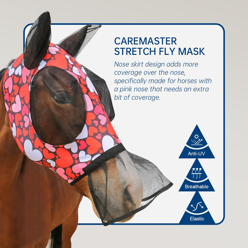 Horse Fly Mask with Nose Skirt Fine Mesh Sleek Pull-on Design-Cute Hearts (L; Full Size) Full (Large) Cute Hearts - BeesActive Australia