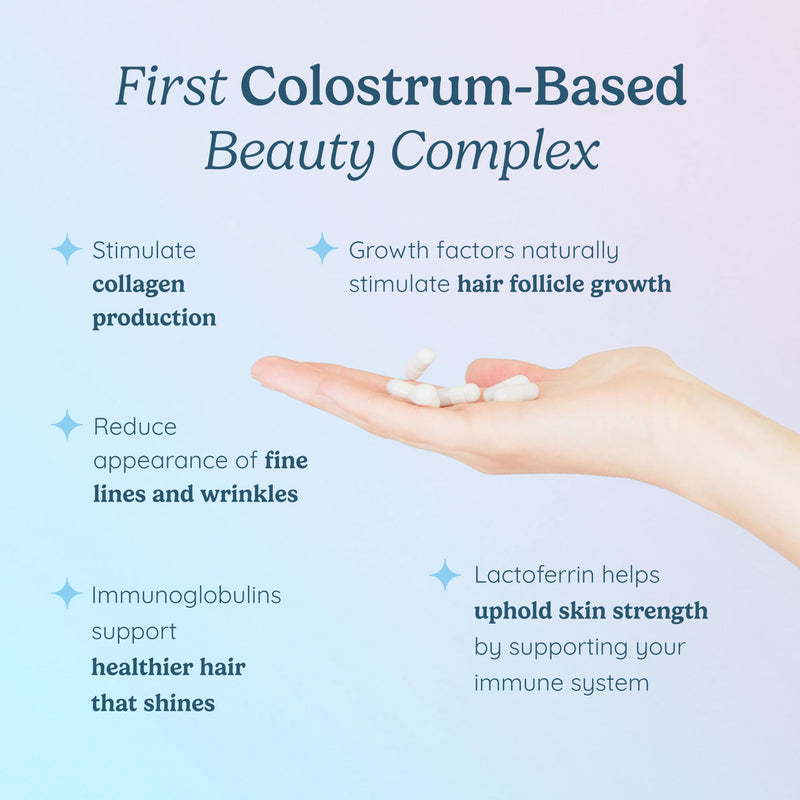 WONDERCOW Hair Skin and Nails Vitamins w/Bovine Colostrum, Collagen, Hyaluronic Acid, Biotin, Zinc, & Lactoferrin┃Supports Faster Hair Growth, Stronger Nails and Glowing Skin (30 Servings, Capsule) 90 Count (Pack of 1)