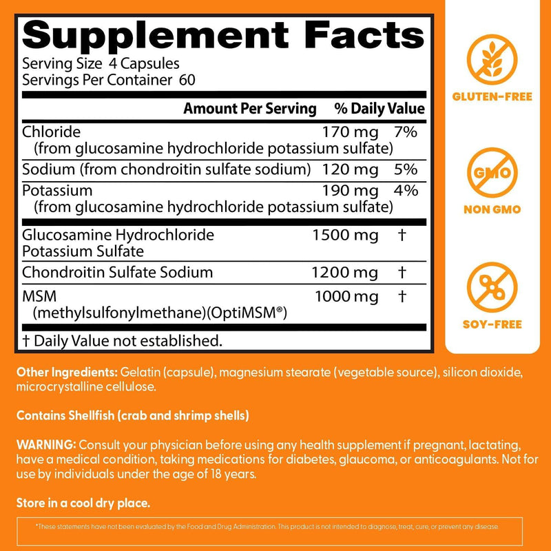 Doctor's BEST Glucosamine Chondroitin MSM - Joint Health Support Supplement for Women & Men, Nutritional Support for Joint Strength, Hair, Skin, & Nails, Gluten Free, Non GMO - 240 Capsules (2 Pack) Unflavored 240 Count (Pack of 2)