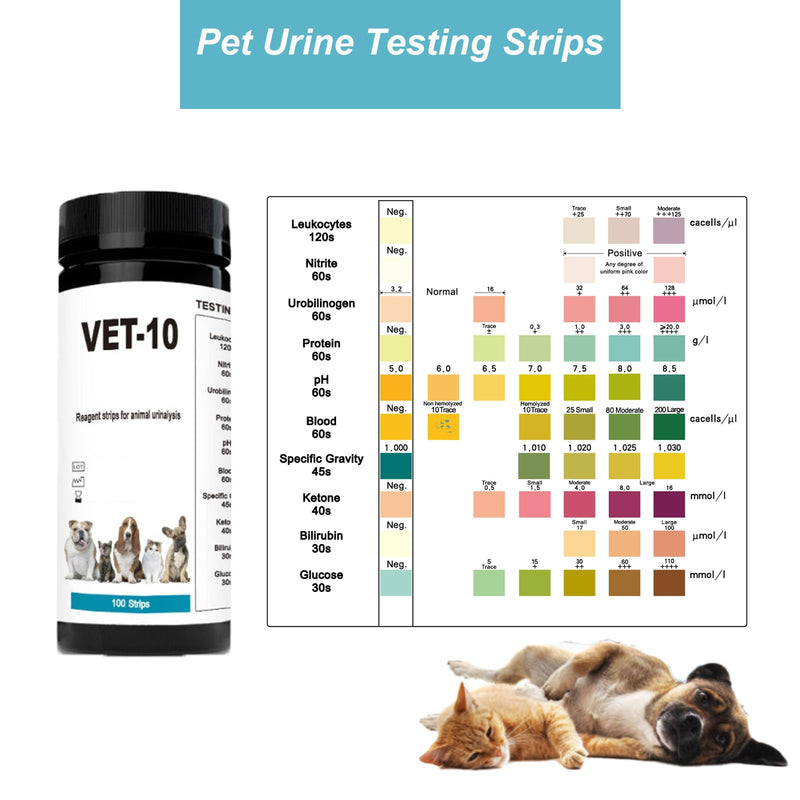 100 PCS Urine Test Strips 10 in 1 UTI Test Kit for Cat & Dog Pets Diabetes Urinalysis Testing Urinalysis Reagent Strips Multi-Parameter Urine Test Strip for Urinary Tract InfectionUTI