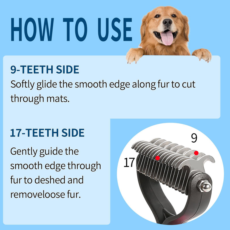 Pet Grooming Brush, Double Sided Deshedding for Dogs & Cats, Skin Friendly Grooming Dog Brush, Pet Shedding Brush,Undercoat Rake for dogs Grooming Supplies, Reduce Shedding by 98%,Blue,Extra Wide Blue Large - BeesActive Australia