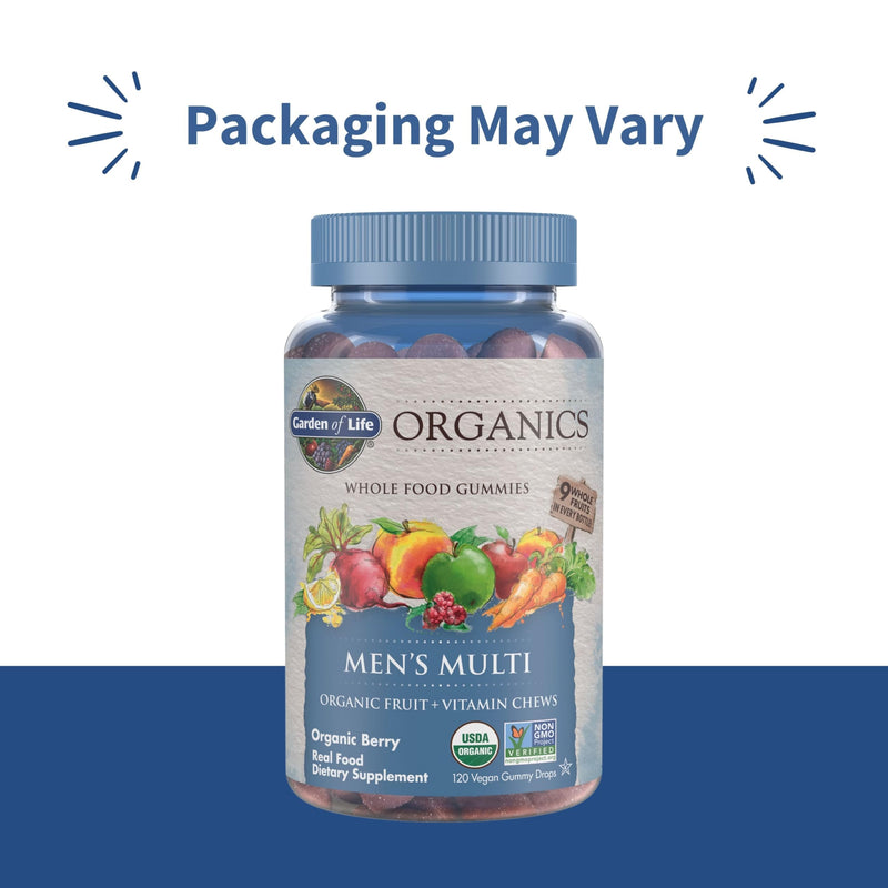 Garden of Life Organics Men's Gummy Vitamins - Berry - Certified Organic,Non-GMO,Vegan,Kosher Complete Multi - Methyl B12,C & D3 - Gluten,Soy & Dairy Free,120 Real Fruit Chew Gummies,(Pack of 2) 120 Count (Pack of 2)