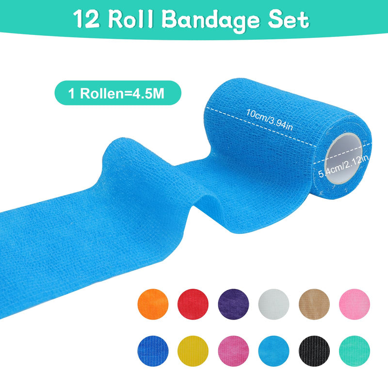 JOLIGAEA 12 Rolls Self-Adhesive Bandage 10cm x 4.5m Adhesive Bandage Self-Adhesive Bandage for Dog Wrist Ankle Elastic Bandage Self-Adhesive Bandage Cohesive Bandage for First Aid - BeesActive Australia