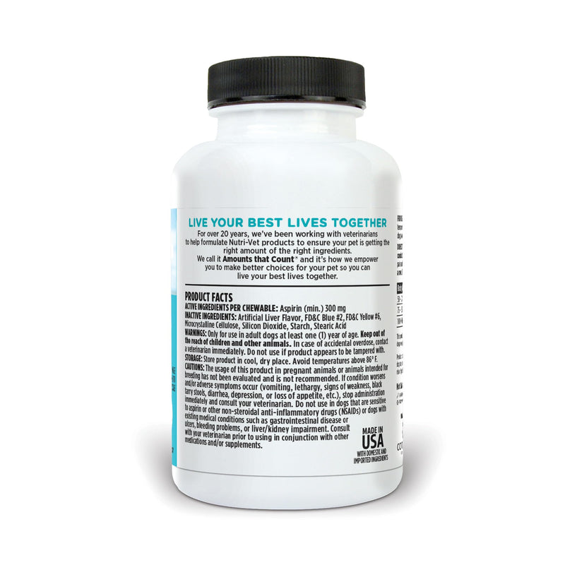Nutri-Vet Aspirin for Dogs, Dog Aspirin, Pet Essentials, Inflammation Care, Joint Support for Seniors, Arthritis Pain Relief, 300mg per Tablet, Over 50 lbs, 75 Count 300mg for Medium & Large Dogs