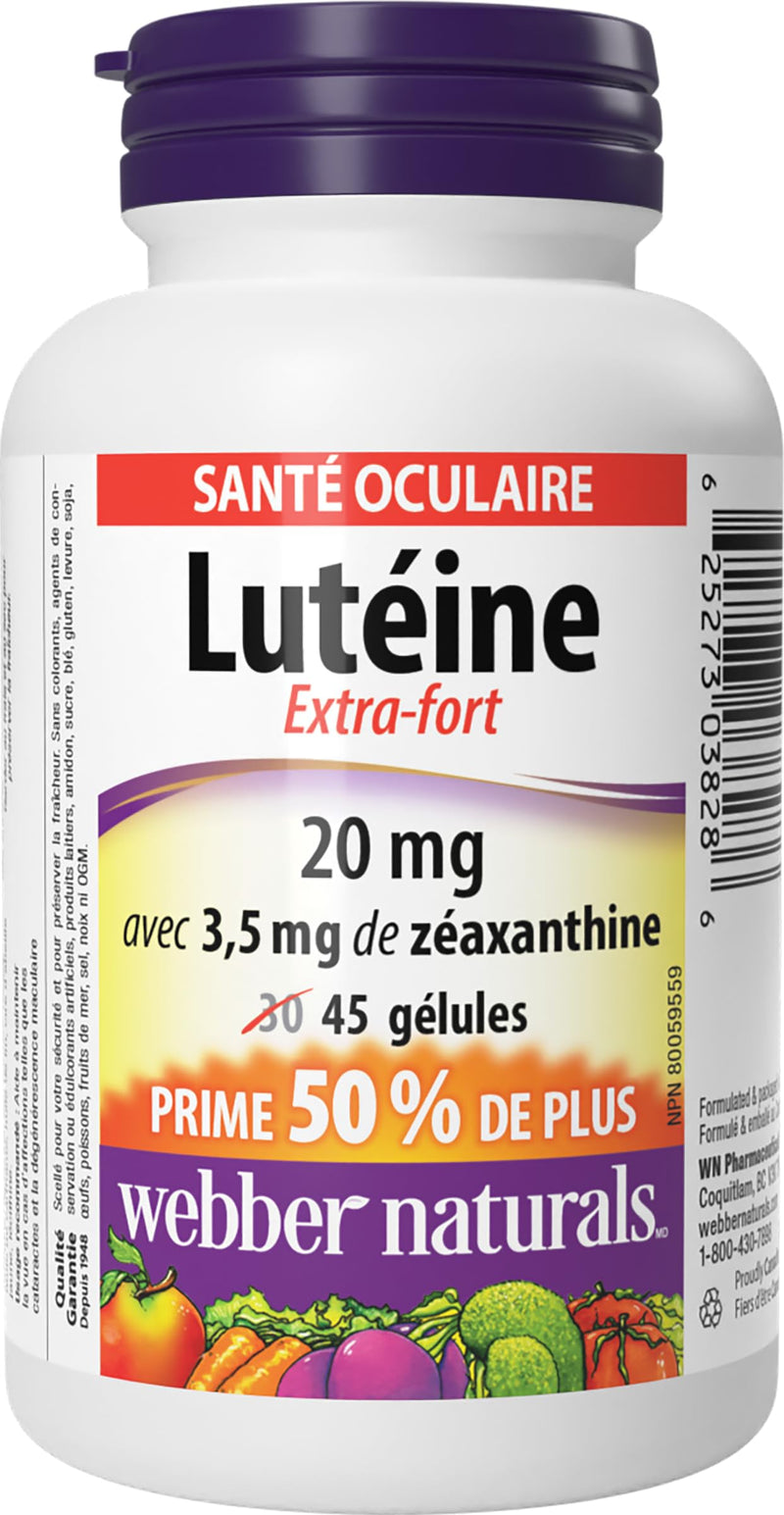 Webber Naturals Extra Strength Lutein with Zeaxanthin Softgel | Eye Support Vitamin Supplement with Zeaxanthin, Extra Strength