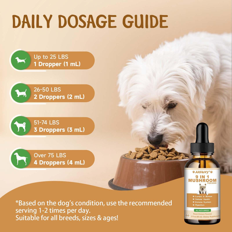 9 in 1 Mushroom Supplement for Dogs - Turkey Tail Mushroom for Dogs - Dog Lumps and Bumps Treatment - Digestive, Cellular, Immune Health Support - Reishi, Lions Mane, Shiitake - Roast Chicken Flavor