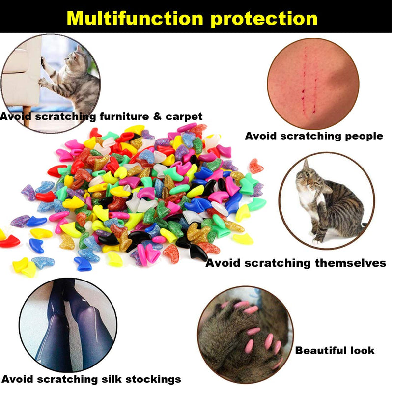 VICTHY 140pcs (14 Colors) Cat Nail Caps, Cat Claw Covers Cat Nail Covers with Adhesives and Applicators (Medium) Medium - BeesActive Australia