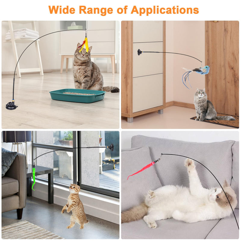 Cat Feather Toys, 10PCS Cat Toys with Super Suction Cup, Detachable 2PCS Cat Wand Toys & 6PCS Replacement Teaser Refills with Bell, Interactive Cat Toy for Indoor Cats Kitten Play Exercise Set B - BeesActive Australia