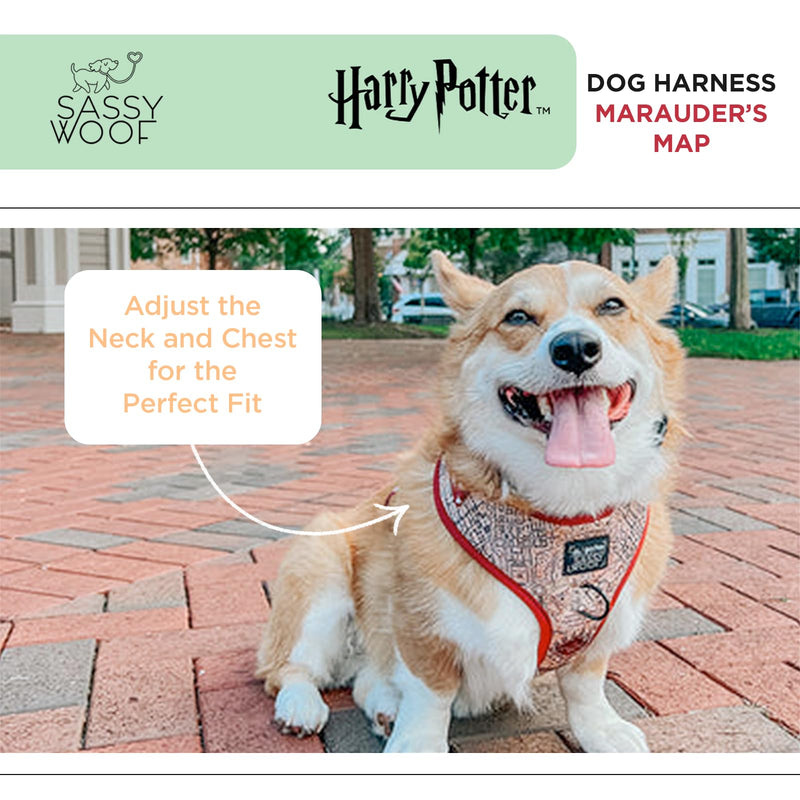 Dog Adjustable Harness - Harry Potter™ Marauder's Map™ - L, Breathable Mesh, No Pull Design with Two D-Rings, Ideal for Large Dogs - BeesActive Australia