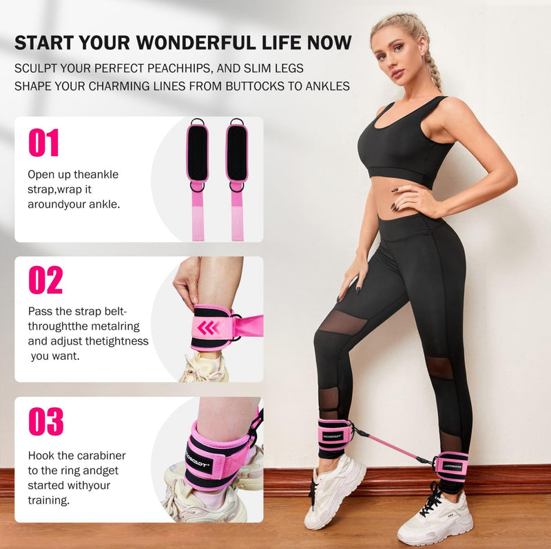Ankle Resistance Bands with Cuffs,Ankle Straps for Cable Machines Women,Glute Kickback Ankle Strap for Gym & Home,Leg Extension & Hip Abductors Pink - BeesActive Australia