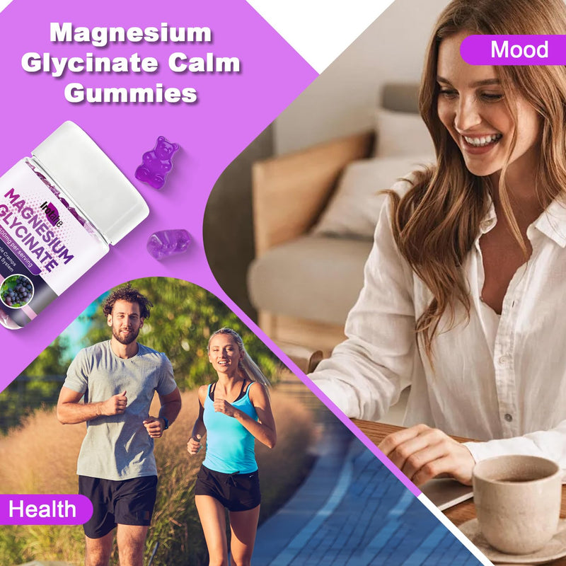 Magnesium Glycinate Gummies 600mg - Sugar Free Raspberry Chews with L-Threonate, Vitamin D3 & B6 - Supports Relaxation, Sleep & Nervous System Health - 90 Gummies (Grape) 1 Count (Pack of 1)