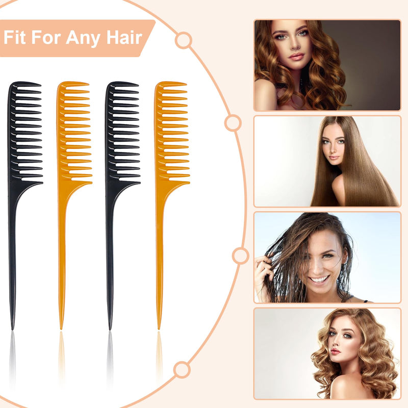 4 PCS Wide Tooth Rat Tail Comb - Detangling Parting Hair Brush Comb for Wet Curly Hair,Styling Hair Comb for Women Men,Anti Static Heat Resistant Teasing Combs for all Kinds of Hair - BeesActive Australia