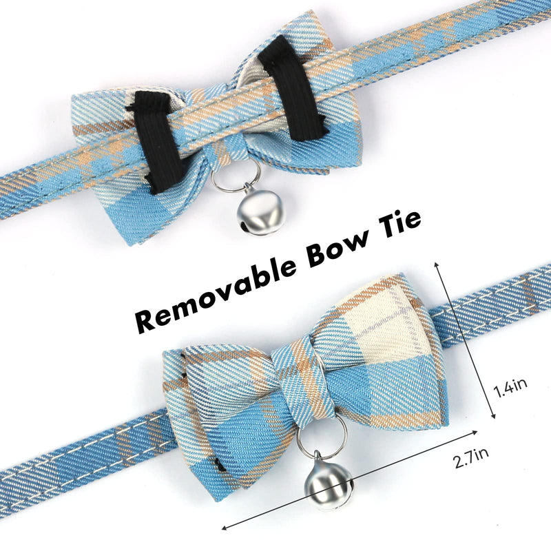 Breakaway Cat Collar with Cute Bow Tie and Bell, Cat Collars for Boy Cats and Girl Cats, Safety Kitten Collars, Stylish Plaid Patterns, 1 Pack Light Blue 7-11'' (pack of 1) 1pc Light-Blue - BeesActive Australia
