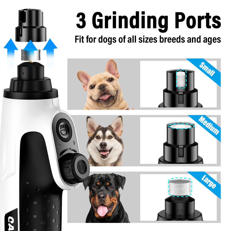 Casfuy Smart 6-Speed Dog Nail Grinder - 50% More Power Pet Nail Grinder with 2 LED Lights Quiet Rechargeable Electric Dog Nail Trimmers File Toenail Grinder for Large Medium Small Dogs & Cats (White) White - BeesActive Australia