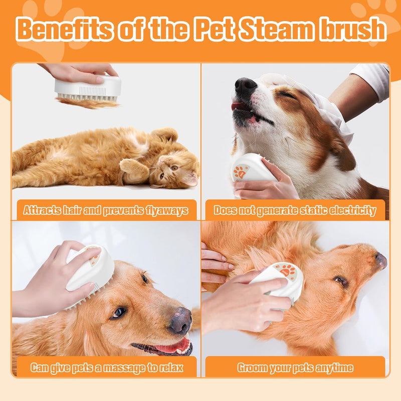 Cat Steam Brush,3 in 1 Steam Brush for Cats,Rechargeable Dog Steam Brush for Shedding,Spritz Defur Comb for Cats Massage andGrooming,Silicone Pet Steam Brush for Long and Short Hair Cats Dogs White - BeesActive Australia