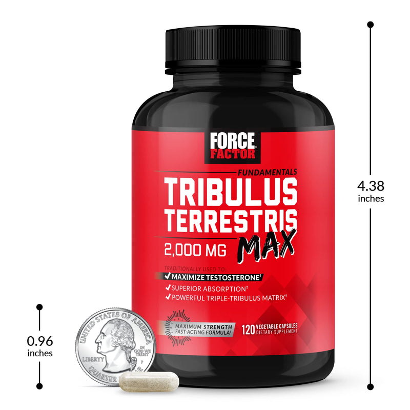 FORCE FACTOR Tribulus Terrestris Max for Men 2-Pack, Testosterone Booster, Male Vitality Supplement, Made with Key Natural Ingredients Superior Absorption, 2000mg, 240 Capsules, Red Unflavored 120 Count (Pack of 2) - BeesActive Australia