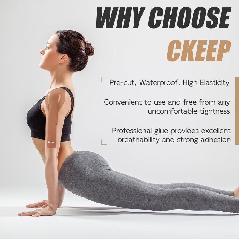CKeep 4 Rolls Kinesiology Tape, Original Cotton Elastic Athletic Tape, 20 Precut 10" Strips Each, Beige, Ideal for Muscle Support & Injury Prevention - BeesActive Australia