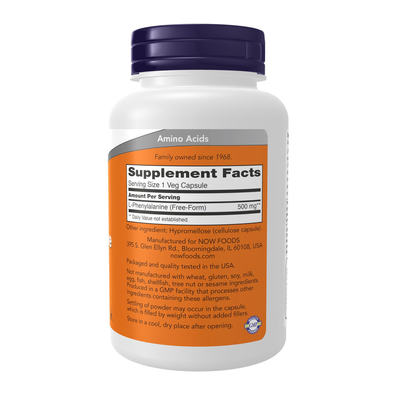 NOW Foods Supplements, L-Phenylalanine 500 mg, Nervous System Support*, Amino Acid, 120 Veg Capsules, (Pack of 2) 120 Count (Pack of 2)