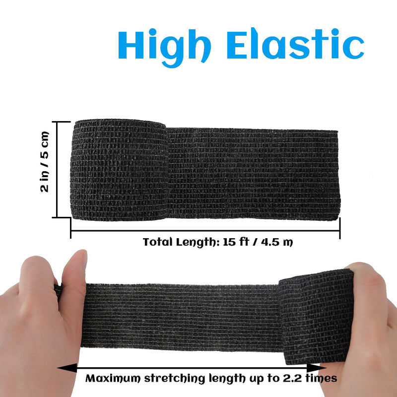 24 Rolls Black Sensi Wrap Elastic Self Adhesive Bandage Wrap 2 Inch, Breathable Cohesive Bandage, Ankle Sprains Swelling Medical First Aid Sports Athletic Grip Tape, Dogs Pet Vet Wrap - BeesActive Australia