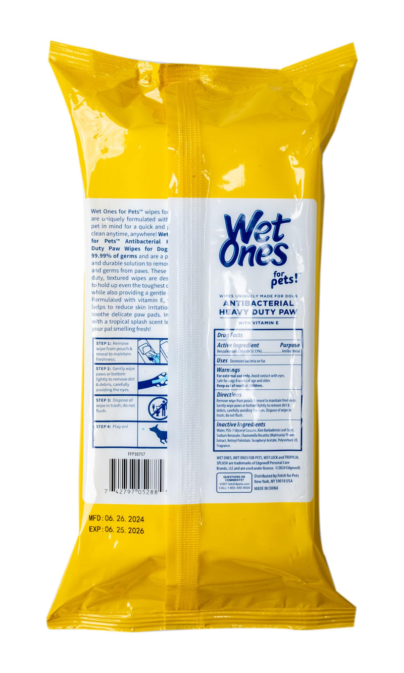 Wet Ones for Pets Antibacterial Heavy Duty Paw Wipes, 50ct, Tropical Splash Scent | Thick Dog Cleaning Wipes, Durable Disposable Dog Wipes for Paws, Scented Dog Wipes 50 Count (Pack of 1) - BeesActive Australia