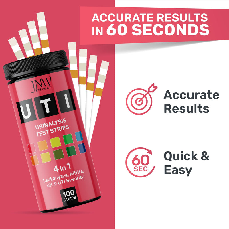 JNW Direct 4-in-1 Urine Test Strips - 100 UTI Test Strips, Accurate At Home UTI Test for Women & Men, Results in 60 Seconds, Urinalysis Test Strips Full Panel, Quick & Easy Home UTI Test Strips - BeesActive Australia
