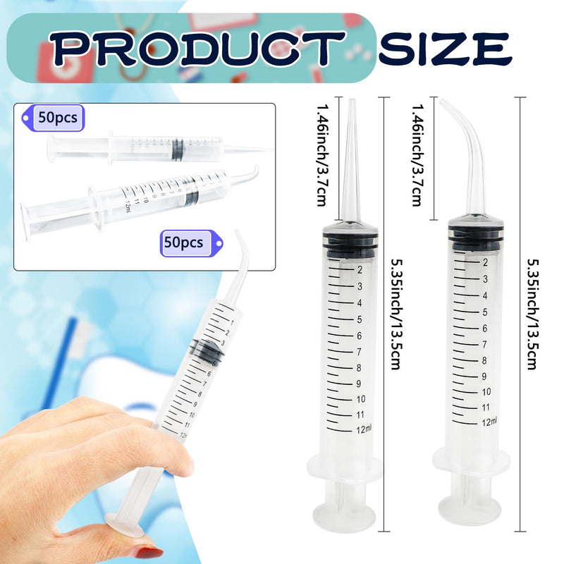 100 Pcs 12ml Plastic Syringes with Curved Tip and Straight Tip Disposable Irrigation Syringe with Measurement Dispensing Syringe Tools for Oral Care Animal Feeding - BeesActive Australia