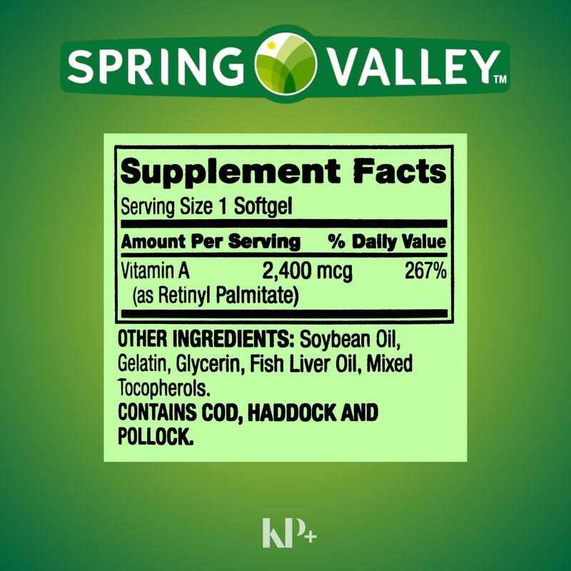 Spring Valley Vitamin A, Vitamin A Supplement, 2400 mcg, 250count, Vitamin A Softgels Bundle with Pill Case - BeesActive Australia
