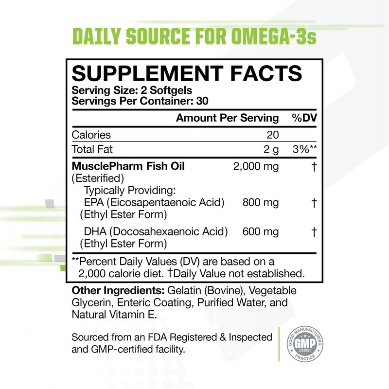 Muscle Pharm Essentials Fish Oil Omega 3-60 Liquid Softgels - 30 Servings | 2000mg Omega 3 Fish Oil, Cardiovascular Support, Immune Health, Joint Wellness, Athletic Recovery 60 Count (Pack of 1)