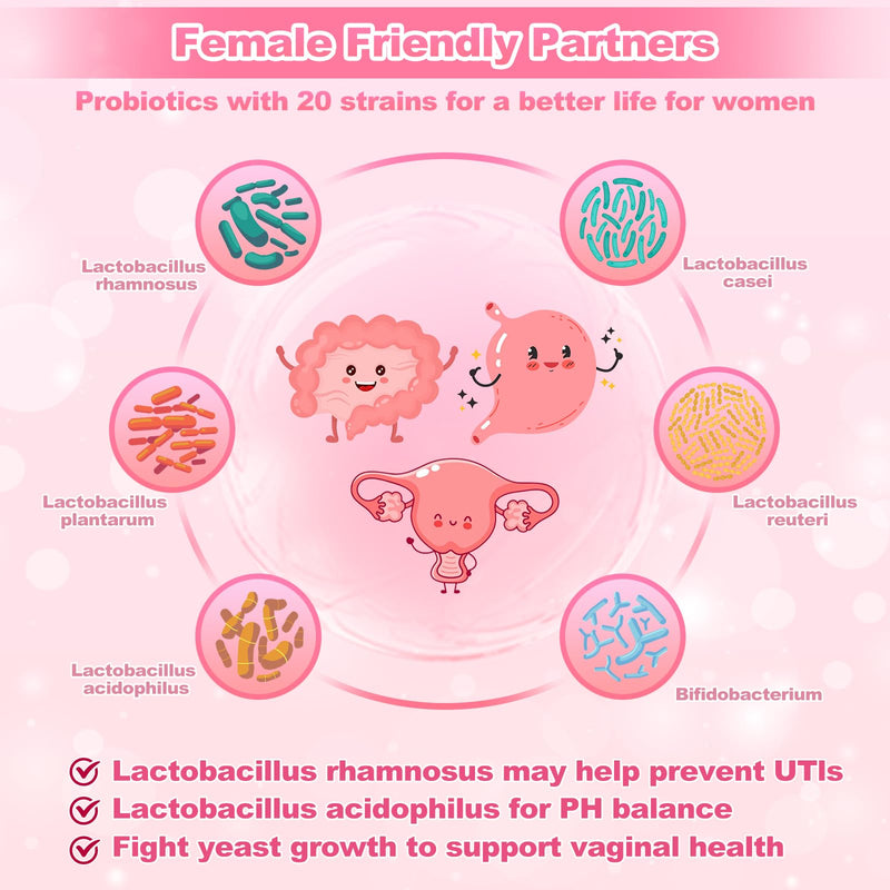 KFG Women's Probiotic, 100 Billion CFUs, 20 Strains, with Organic Prebiotics+Cranberry & D-Mannose, for Boost Immune, Digestive, Gut, Vaginal & Urinary Health, Gluten Dairy & Soy Free, 100 Tablets. - BeesActive Australia
