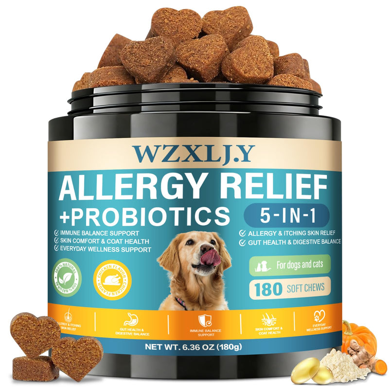 Dog Allergy Chews, Allergy Immune Bites for Dogs, Itching Skin Relief, Itchy Ears, Anti Itch, Paw Licking Treatment, Seasonal Allergies, Dog Probiotics for Digestive Health & Gut Health, 180 Chews