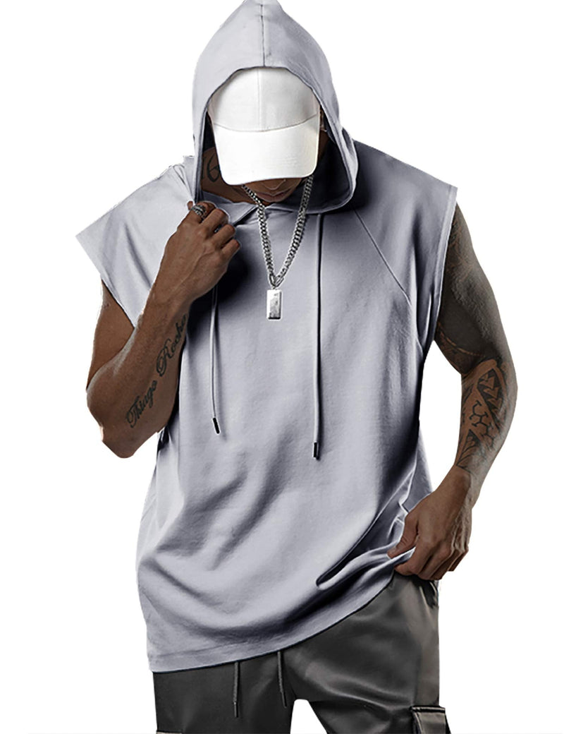 Men's Workout Hooded Tank Tops Bodybuilding Muscle Cut Off T Shirt Sleeveless Gym Hoodies Grey X-Large - BeesActive Australia