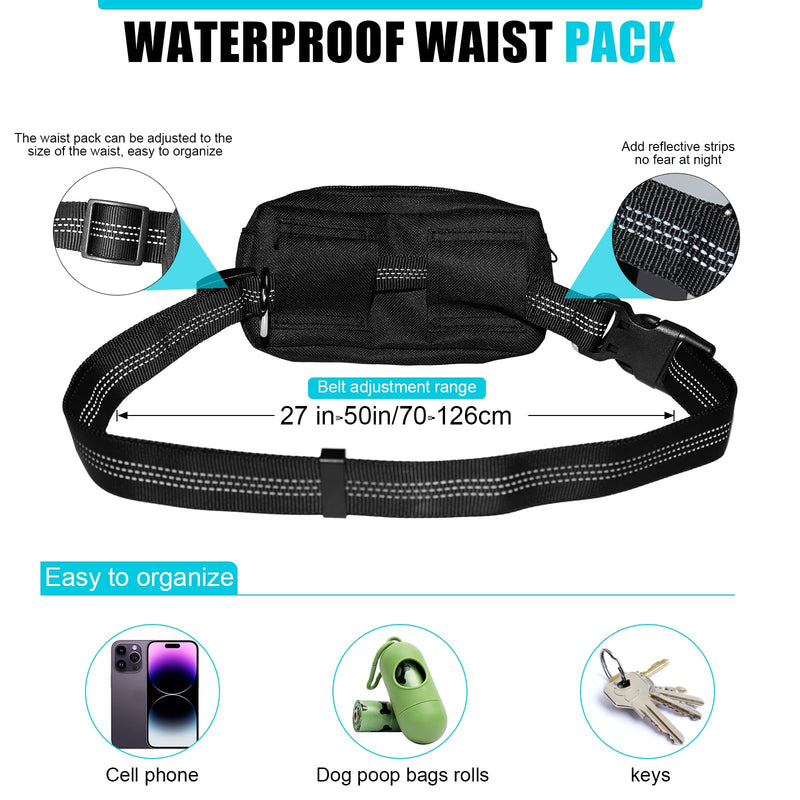 Hands Free Dog Leash with Zipper Pouch, Reflective Retractable Bungee with Double Padded Handles, Adjustable Dog Waist Leash for Running Walking Hiking Jogging Biking(Large, 25-120 lbs) - BeesActive Australia