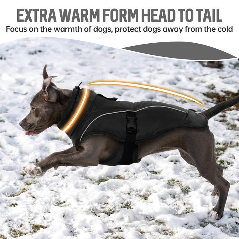 DENTRUN Dog Cold Weather Coats Winter Warm Dog Coat Windproof Cozy Dog Jacket Thick Fleece Vest Water Repellent Apparel with Harness/Leash Hole & Reflective for Outdoor Small Medium Large Dogs XX-Large Black - BeesActive Australia