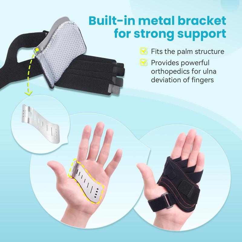 DrFinger Finger Ulnar Deviation Splint Brace, Finger Joint Deviation Orthopedic Corrector With Metal Bracket-Black-(Left-M) Black Left-M