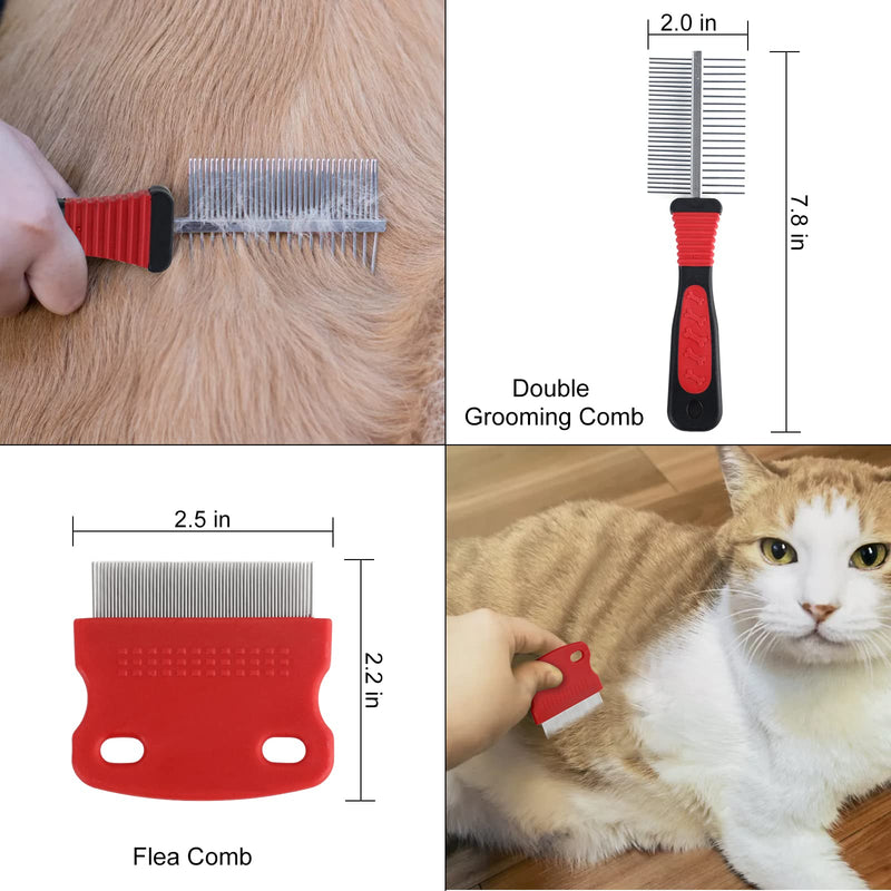 Wisedog Pet Grooming Kit - Pin & Bristle Brush, Slicker Brush, Dematting Tool, Nail Clipper, Hair Removal Mitts, Flea Comb for Dogs and Cats (Reddish-black) reddish-black - BeesActive Australia