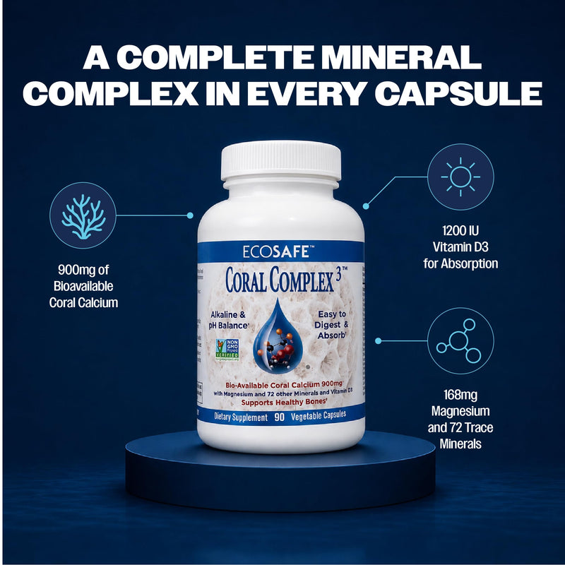 Coral Complex 3 Natural Calcium Supplement, 90 Vegetarian Capsules | Vitamin D3 & Magnesium, Ancient Seabed Coral, 72 Trace Minerals, Bone Health Support 90 Count (Pack of 1)