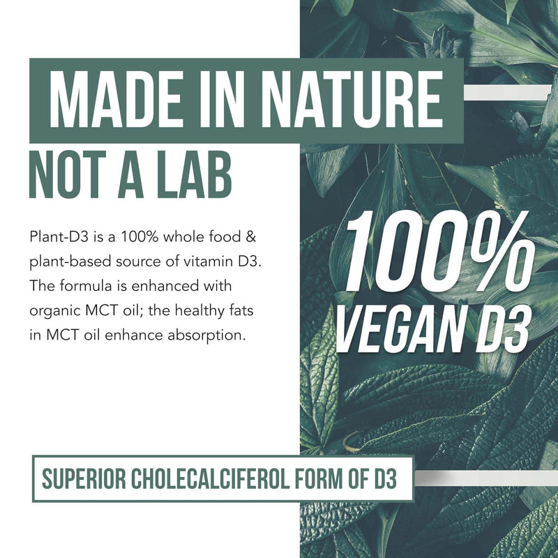 Organic Vitamin D3 10,000 IU - Plant D3, Vegan, Max Strength Sublingual Liquid D3 Drops - 200% Higher Absorption, 100% Plant-Based Cholecalciferol Form & Vegan D3, Adjustable Dosing (30 Servings) 1 Fl Oz (Pack of 1)